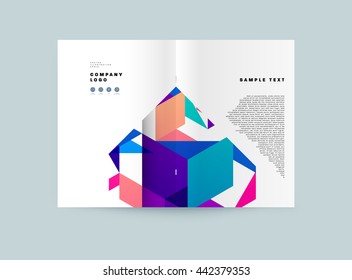 Plano de fundo da capa geométrica, modelo de folheto para relatório anual ou projeto de revista. Livreto A4. Estruturas triangulares ou poligonais. Ilustração de vetor.