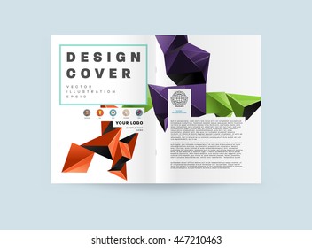 Geometric Cover Background, Brochure Template Layout for Annual Report or Business Design. A4 Booklet. Triangular or Polygonal Structures. Vector Illustration.