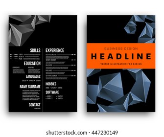 Fondo de la cubierta geométrica, diseño de plantilla de folleto para el informe anual o el diseño empresarial. Folleto A4. Estructuras triangulares o poligonales. Ilustración vectorial.