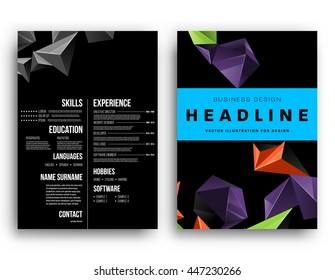 Geometric Cover Background, Brochure Template Layout for Annual Report or Business Design. A4 Booklet. Triangular or Polygonal Structures. Vector Illustration.