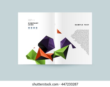 Geometric Cover Background, Brochure Template Layout for Annual Report or Business Design. A4 Booklet. Triangular or Polygonal Structures. Vector Illustration.