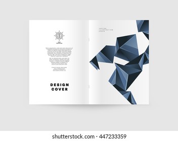 Geometric Cover Background, Brochure Template Layout for Annual Report or Business Design. A4 Booklet. Triangular or Polygonal Structures. Vector Illustration.