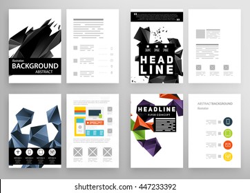 Geometric Cover Background, Brochure Template Layout for Annual Report or Business Design. A4 Booklet. Triangular or Polygonal Structures. Vector Illustration.
