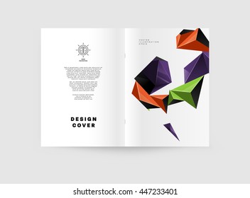 Geometric Cover Background, Brochure Template Layout for Annual Report or Business Design. A4 Booklet. Triangular or Polygonal Structures. Vector Illustration.