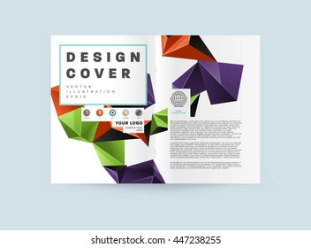 Geometric Cover Background, Brochure Template Layout for Annual Report or Business Design. A4 Booklet. Triangular or Polygonal Structures. Vector Illustration.
