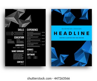 Geometric Cover Background, Brochure Template Layout for Annual Report or Business Design. A4 Booklet. Triangular or Polygonal Structures. Vector Illustration.
