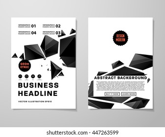 Geometric Cover Background, Brochure Template Layout for Annual Report or Business Design. A4 Booklet. Triangular or Polygonal Structures. Vector Illustration.
