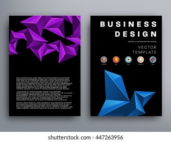 Geometric Cover Background, Brochure Template Layout for Annual Report or Business Design. A4 Booklet. Triangular or Polygonal Structures. Vector Illustration.