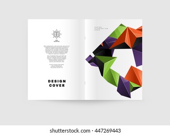 Fondo de la cubierta geométrica, diseño de plantilla de folleto para el informe anual o el diseño empresarial. Folleto A4. Estructuras triangulares o poligonales. Ilustración vectorial.