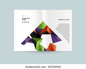 Geometric Cover Background, Brochure Template Layout for Annual Report or Business Design. A4 Booklet. Triangular or Polygonal Structures. Vector Illustration.