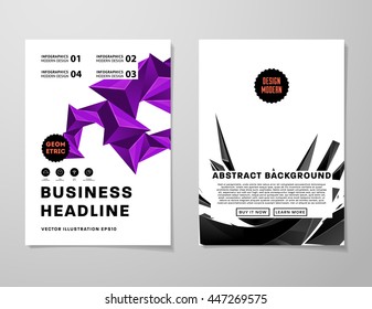 Geometric Cover Background, Brochure Template Layout for Annual Report or Business Design. A4 Booklet. Triangular or Polygonal Structures. Vector Illustration.