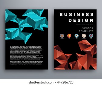 Geometric Cover Background, Brochure Template Layout for Annual Report or Business Design. A4 Booklet. Triangular or Polygonal Structures. Vector Illustration.