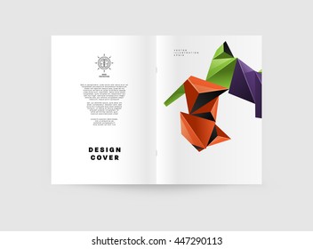 Geometric Cover Background, Brochure Template Layout for Annual Report or Business Design. A4 Booklet. Triangular or Polygonal Structures. Vector Illustration.
