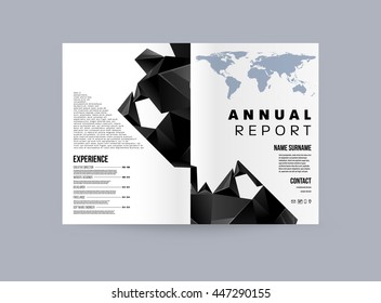 Geometric Cover Background, Brochure Template Layout for Annual Report or Business Design. A4 Booklet. Triangular or Polygonal Structures. Vector Illustration.