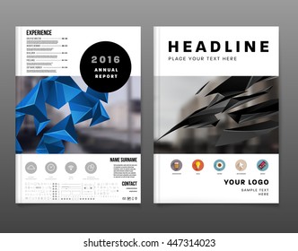 Geometric Cover Background, Brochure Template Layout for Annual Report or Business Design. A4 Booklet. Triangular or Polygonal Structures. Vector Illustration.