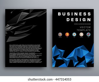 Geometric Cover Background, Brochure Template Layout for Annual Report or Business Design. A4 Booklet. Triangular or Polygonal Structures. Vector Illustration.
