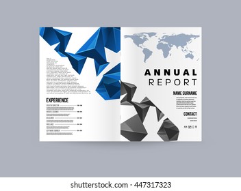 Geometric Cover Background, Brochure Template Layout for Annual Report or Business Design. A4 Booklet. Triangular or Polygonal Structures. Vector Illustration.