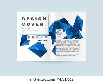 Geometric Cover Background, Brochure Template Layout for Annual Report or Business Design. A4 Booklet. Triangular or Polygonal Structures. Vector Illustration.