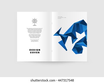 Geometric Cover Background, Brochure Template Layout for Annual Report or Business Design. A4 Booklet. Triangular or Polygonal Structures. Vector Illustration.