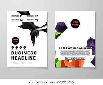 Geometric Cover Background, Brochure Template Layout for Annual Report or Business Design. A4 Booklet. Triangular or Polygonal Structures. Vector Illustration.