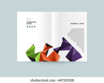 Fondo de la cubierta geométrica, diseño de plantilla de folleto para el informe anual o el diseño empresarial. Folleto A4. Estructuras triangulares o poligonales. Ilustración vectorial.