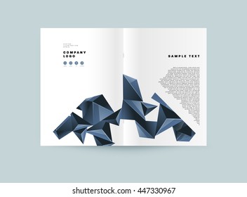 Geometric Cover Background, Brochure Template Layout for Annual Report or Business Design. A4 Booklet. Triangular or Polygonal Structures. Vector Illustration.