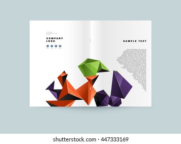 Geometric Cover Background, Brochure Template Layout for Annual Report or Business Design. A4 Booklet. Triangular or Polygonal Structures. Vector Illustration.