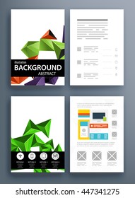 Geometric Cover Background, Brochure Template Layout for Annual Report or Business Design. A4 Booklet. Triangular or Polygonal Structures. Vector Illustration.