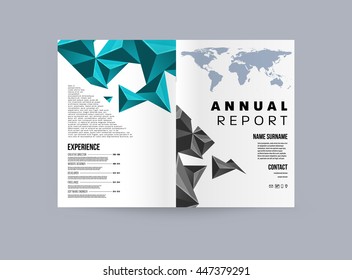 Geometric Cover Background, Brochure Template Layout for Annual Report or Business Design. A4 Booklet. Triangular or Polygonal Structures. Vector Illustration.
