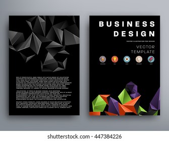 Geometric Cover Background, Brochure Template Layout for Annual Report or Business Design. A4 Booklet. Triangular or Polygonal Structures. Vector Illustration.