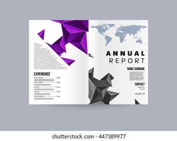 Geometric Cover Background, Brochure Template Layout for Annual Report or Business Design. A4 Booklet. Triangular or Polygonal Structures. Vector Illustration.