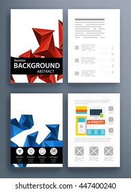 Fondo de la cubierta geométrica, diseño de plantilla de folleto para el informe anual o el diseño empresarial. Folleto A4. Estructuras triangulares o poligonales. Ilustración vectorial.