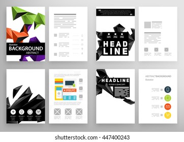 Geometric Cover Background, Brochure Template Layout for Annual Report or Business Design. A4 Booklet. Triangular or Polygonal Structures. Vector Illustration.