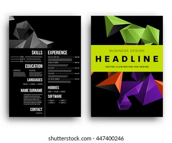 Geometric Cover Background, Brochure Template Layout for Annual Report or Business Design. A4 Booklet. Triangular or Polygonal Structures. Vector Illustration.