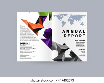 Geometric Cover Background, Brochure Template Layout for Annual Report or Business Design. A4 Booklet. Triangular or Polygonal Structures. Vector Illustration.