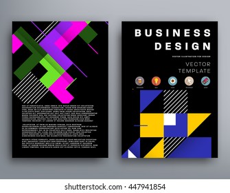 Geometric Cover Background, Brochure Template Layout for Annual Report or Business Design. A4 Booklet. Triangular or Polygonal Structures. Vector Illustration.