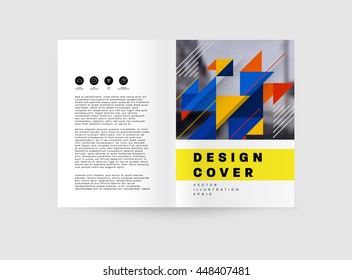 Geometric Cover Background, Brochure Template Layout for Annual Report or Business Design. A4 Booklet. Triangular or Polygonal Structures. Vector Illustration.