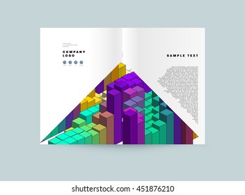 Geometric Cover Background, Brochure Template Layout for Annual Report or Business Design. A4 Booklet. Triangular or Polygonal Structures. Vector Illustration.