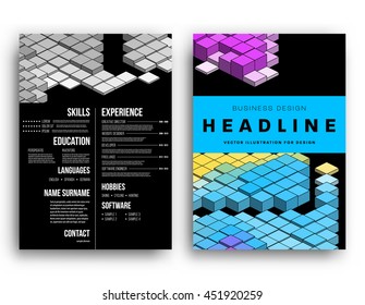 Geometric Cover Background, Brochure Template Layout for Annual Report or Business Design. A4 Booklet. Triangular or Polygonal Structures. Vector Illustration.