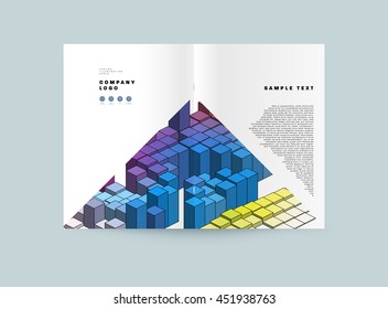 Geometric Cover Background, Brochure Template Layout for Annual Report or Business Design. A4 Booklet. Triangular or Polygonal Structures. Vector Illustration.