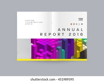 Geometric Cover Background, Brochure Template Layout for Annual Report or Business Design. A4 Booklet. Triangular or Polygonal Structures. Vector Illustration.