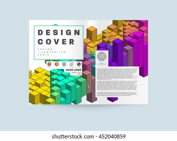 Geometric Cover Background, Brochure Template Layout for Annual Report or Business Design. A4 Booklet. Polygonal Structures. Vector Illustration.