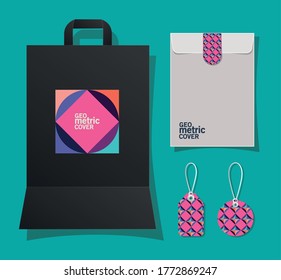 geometric cover bag envelope and labels design of Mockup corporate identity template and branding theme Vector illustration