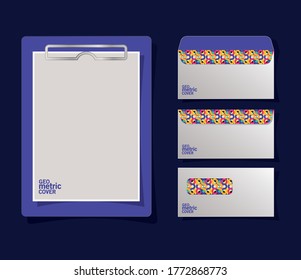 geometric cover clipboard and envelopes design of Mockup corporate identity template and branding theme Vector illustration