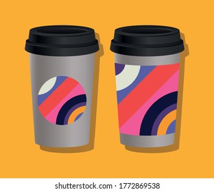 geometric cover coffee mugs design of Mockup corporate identity template and branding theme Vector illustration