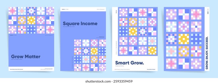 Geometric Cover Design Artwork for Marketing, Colorful Abstract Layout for Brochure, Flyer, Poster, Marketing. Mosaic Pixel Pattern for Science and Technology Books and Magazines.