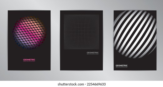 Geometric cover design background set A4 format. Background op-art abstract. Flyer, presentation, brochure, banner, poster design