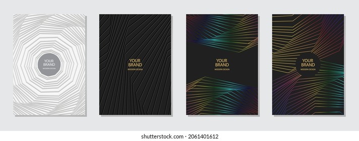 Geometric cover design. Dynamic 3D pattern of curved lines, fractal. Vertical templates for business background, magazine layout, brochure, booklet, flyer.