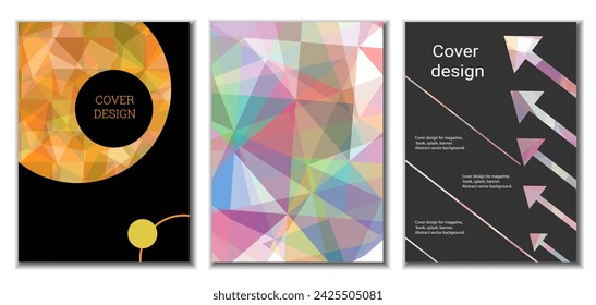 Geometrisches Abdeckungsdesign, Satz von 3 Abdeckungen. Abstrakter ungewöhnlicher Hintergrund im Memphis-Stil. Helle geometrische Formen in zufälliger Reihenfolge
