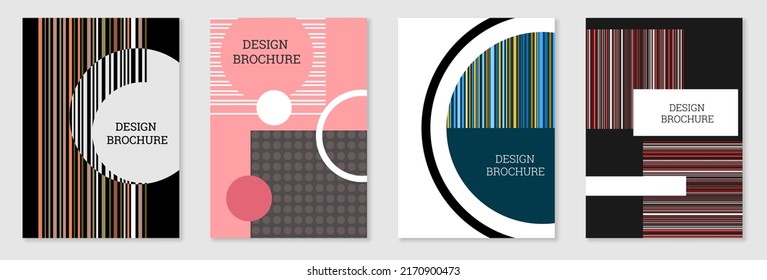 Geometric cover design, set. Abstract unusual background in the style of Memphis. Bright geometric shapes in random order